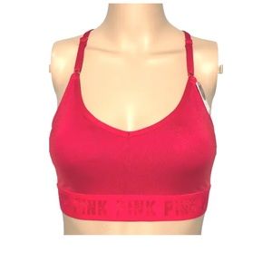 💄 Pink Victoria Secret Red Colored Strappy Sports Bra Size M-DD